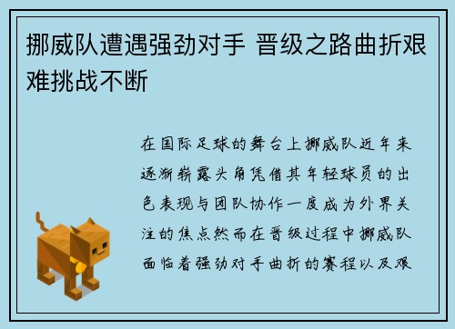 挪威队遭遇强劲对手 晋级之路曲折艰难挑战不断