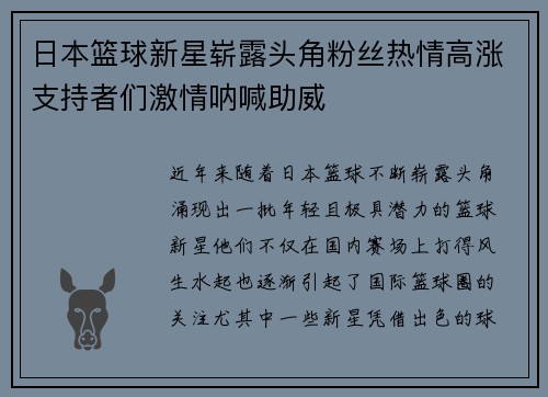 日本篮球新星崭露头角粉丝热情高涨支持者们激情呐喊助威